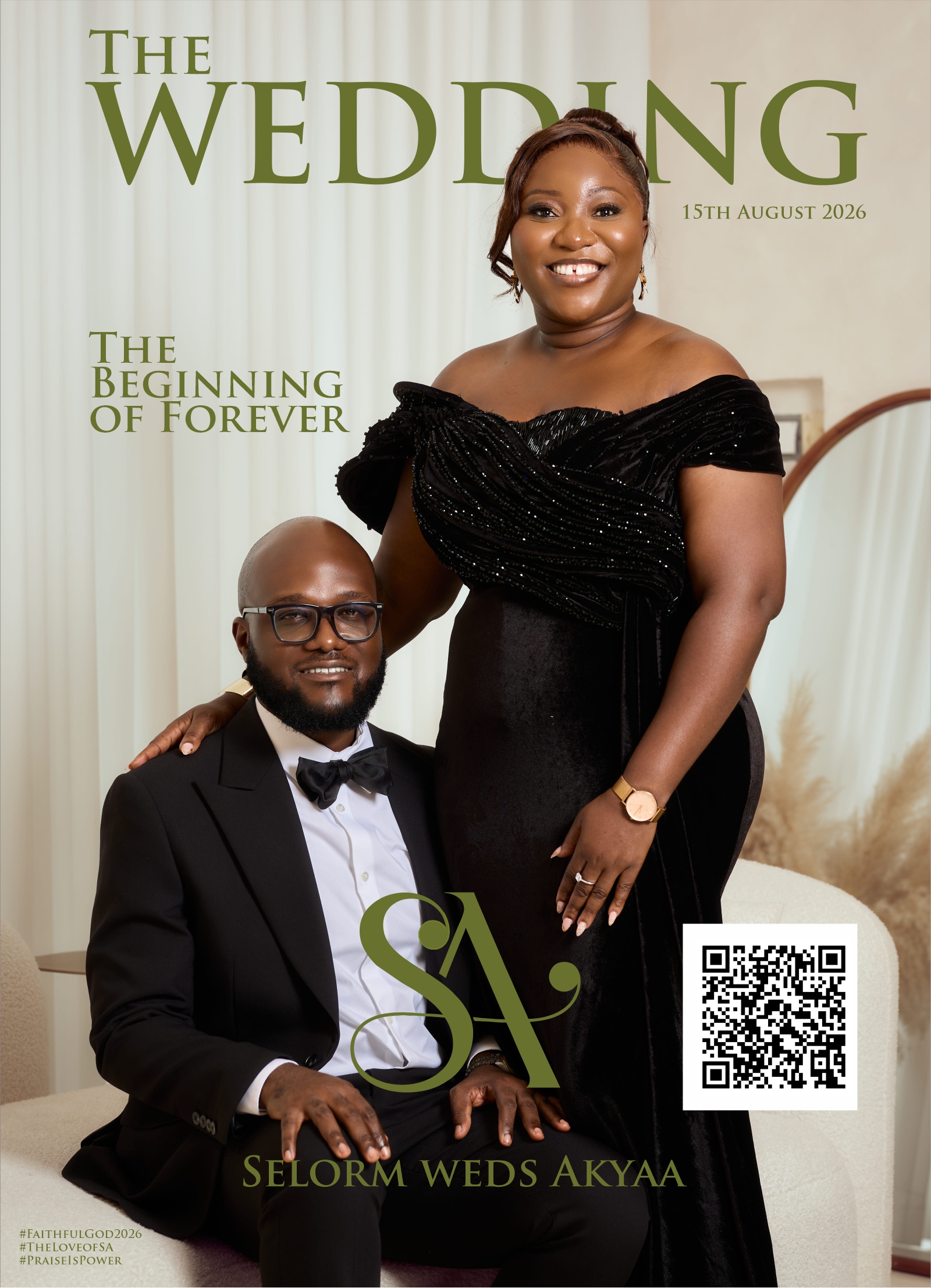 Stanley and Catherine in traditional print outdoors